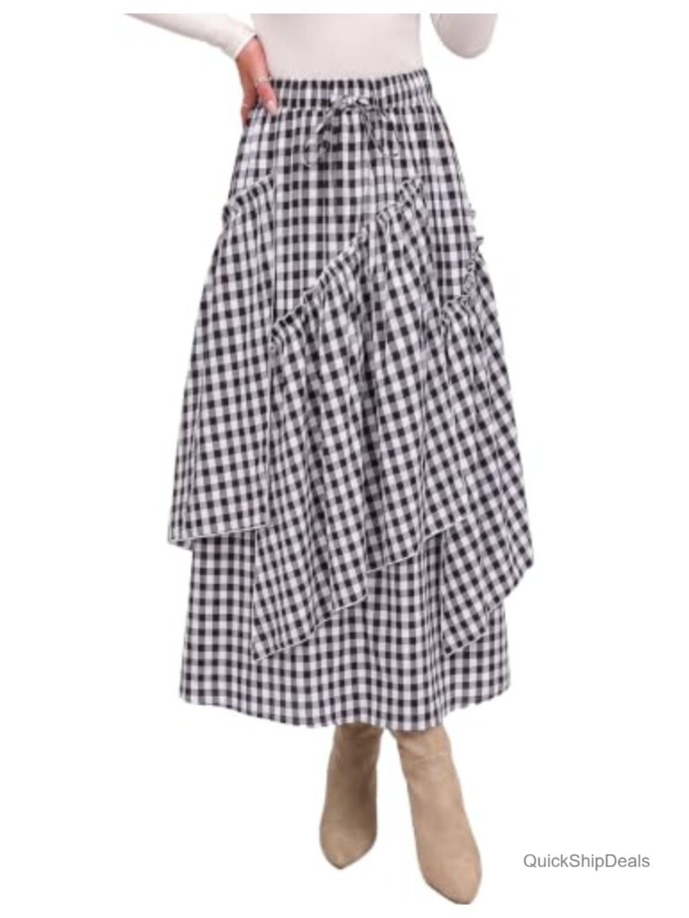 Plaid Maxi Skirt High Waisted Gingham Long Skirt with Pockets